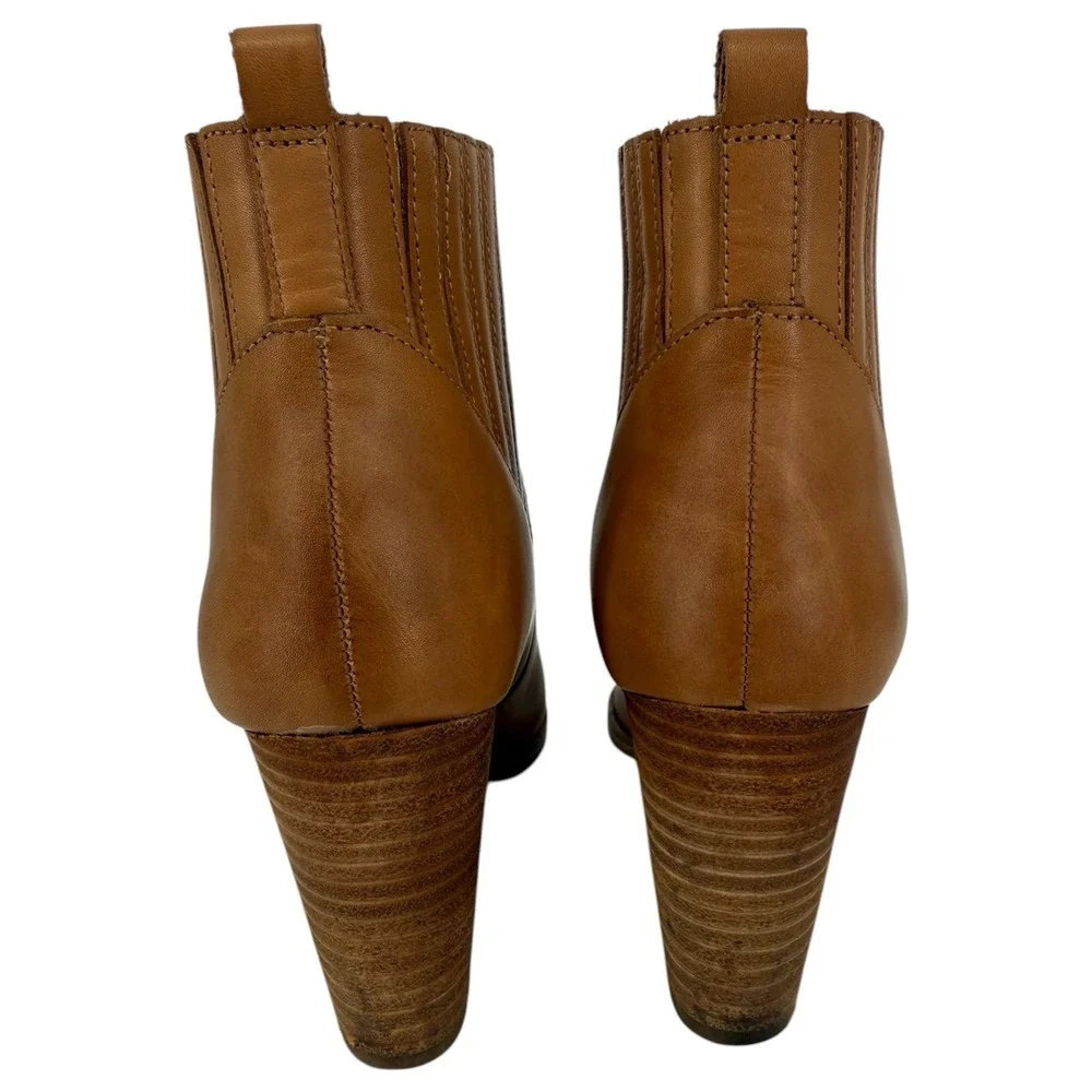 Marc Fisher Womens Alva Pointed Toe Leather Block Heel Ankle Boots Tan Size 7.5M